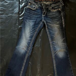 Rock Revival Dark Indigo Jeans with White Stitching